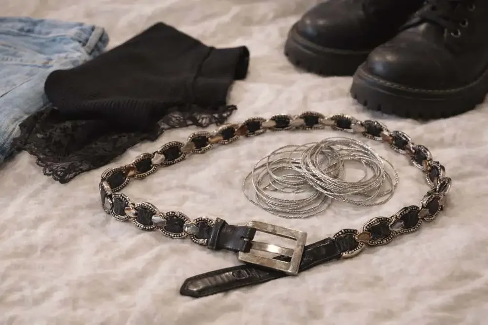 Y2K Goth Western Belt‎ + Silver Bangle Set Bundle Grunge Fairycore